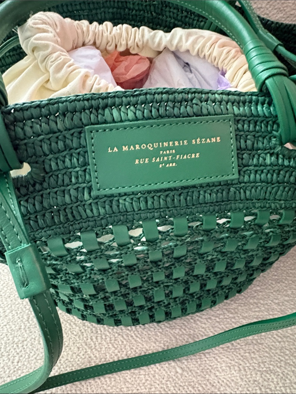 Sezane Justine Green Woven Tote Bag - Picture 2 of 5